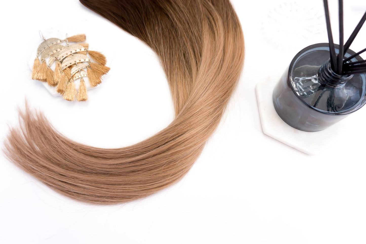 caramello haze #3-12 balayage halo hair extensions 26inch classic